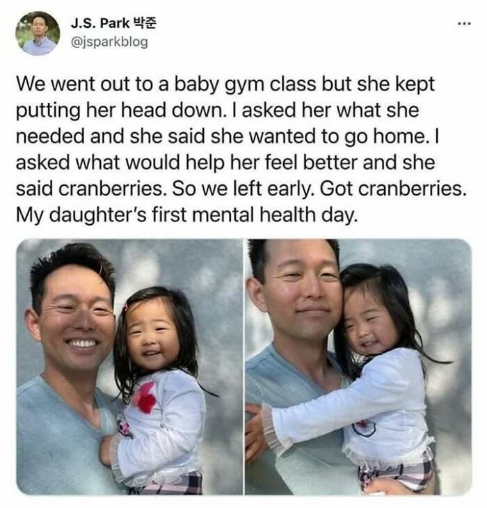 Father comforts daughter during her first mental health day with cranberries