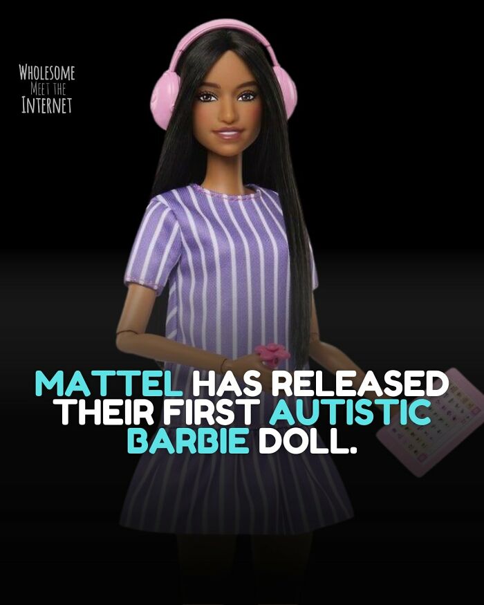 Mattel releases first autistic Barbie doll wearing headphones and striped dress