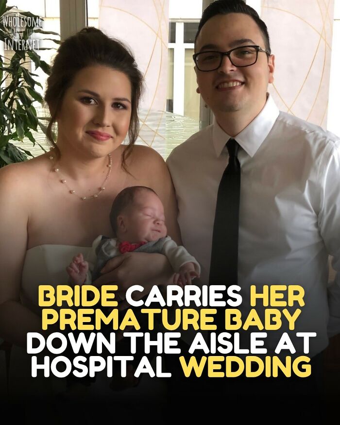 Bride carries her premature baby down the aisle at hospital wedding