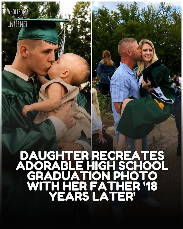 Daughter recreates high school graduation photo with father after 18 years