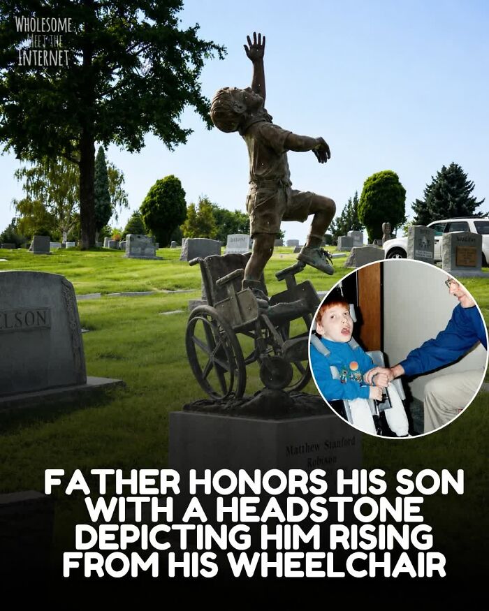 Father honors son with headstone showing him rising from wheelchair