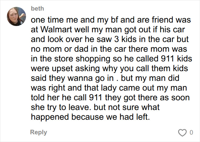 Comment sharing personal story about kids left in hot car at Walmart Comment sharing personal story about kids left in hot car at Walmart