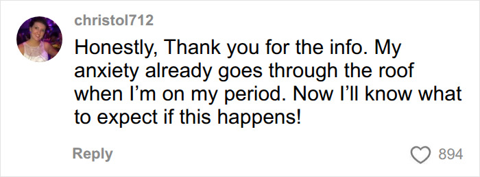 User expressing gratitude for info about airport security and period anxiety