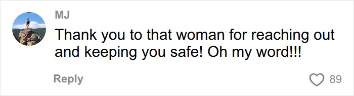 A comment from MJ about a woman who shared how her best friend digitally kidnapped her daughter, expressing gratitude for keeping safe.