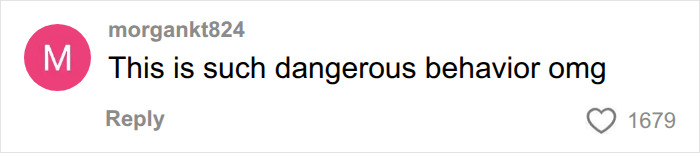 Screenshot of a comment from morgankt824 stating This is such dangerous behavior, related to a digitally kidnapped daughter story.