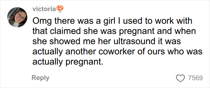 A comment from Victoria sharing a story about a coworker who claimed pregnancy with another's ultrasound related to digitally kidnapping.