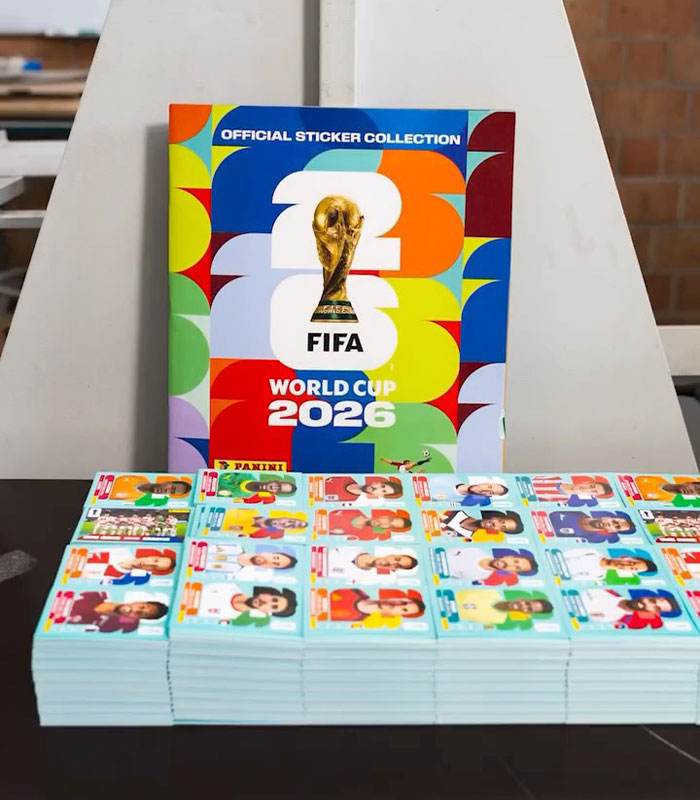 Official FIFA World Cup 2026 sticker album with sticker collection spread