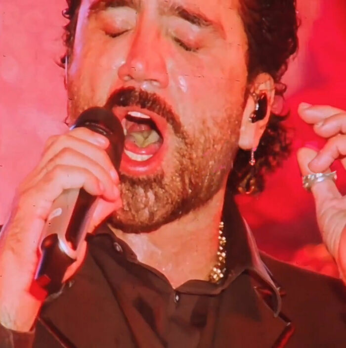 Close-up of World Cup opening ceremony headliner singing with mouth open
