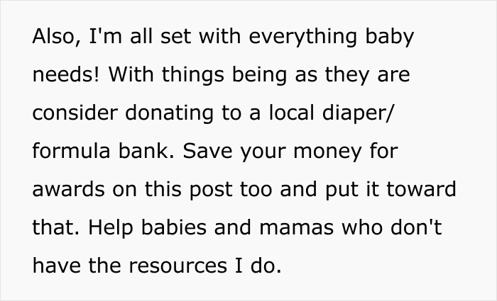 Pregnant woman about to give birth discusses baby needs, suggesting donations to diaper/formula banks. Pregnant woman about to give birth discusses baby needs, suggesting donations to diaper/formula banks.