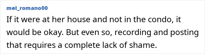Netizen comment on influencer working out in a bikini, discussing shame related to recording in a condo.