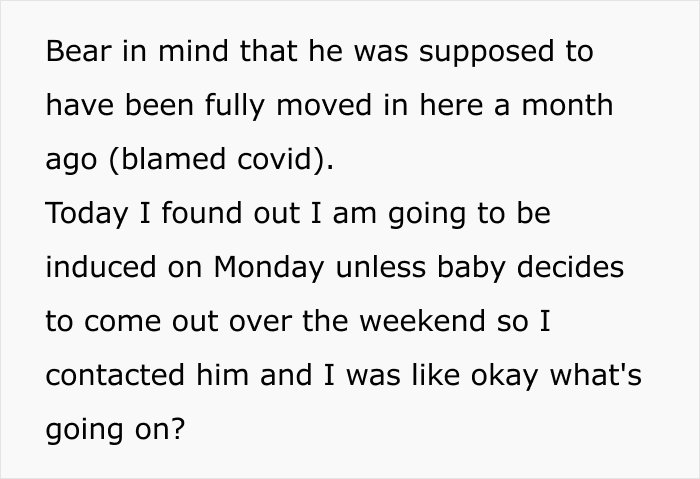Final text segment showing the pregnant woman's urgency about giving birth and contacting her boyfriend about his nasty surprise. Final text segment showing the pregnant woman's urgency about giving birth and contacting her boyfriend about his nasty surprise.
