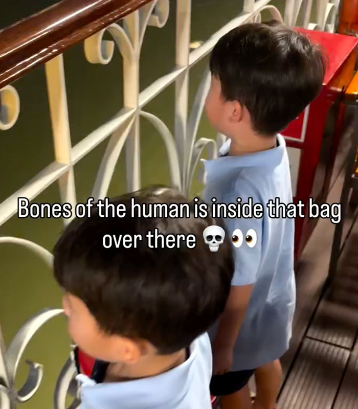 Two young sons on a boat, claiming to see human bones in a bag, dad ignored the claim. Two young sons on a boat, claiming to see human bones in a bag, dad ignored the claim.