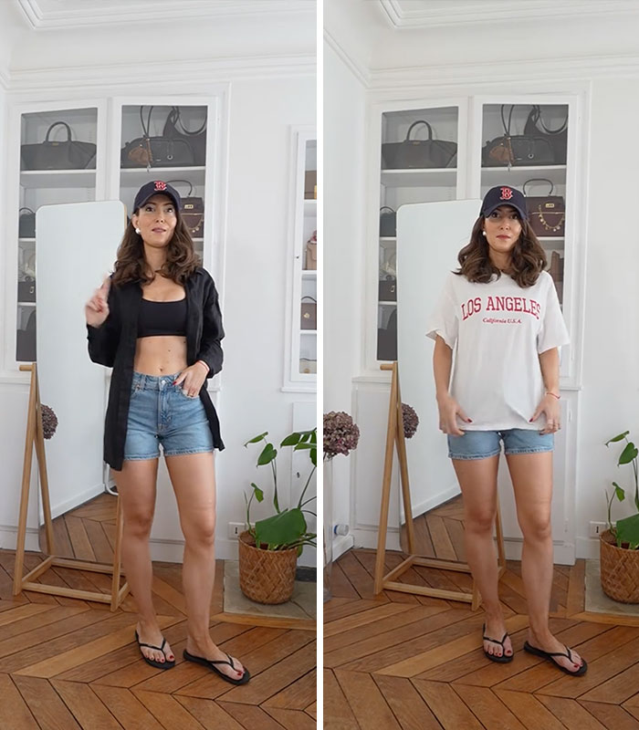 Influencer showcasing outfit choices for American tourists in Europe, demonstrating how to avoid outfit mistakes.