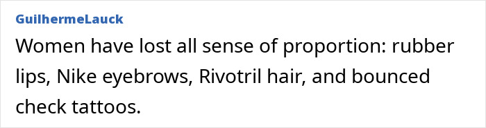 A social media comment describing various extreme cosmetic procedures, implying risks and dramatic changes. A social media comment describing various extreme cosmetic procedures, implying risks and dramatic changes.