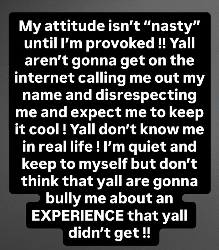 Screenshot of the woman's savage post about her awkward reaction to Usher's seductive moves.