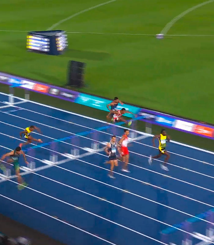Female Australian team athletes compete in the Commonwealth Games race, highlighting the controversial wardrobe fail.