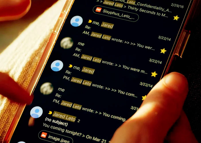 Close-up of a phone screen showing messages, related to new allegations against Jared Leto. Close-up of a phone screen showing messages, related to new allegations against Jared Leto.