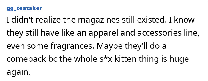 A comment about Playboy magazines and their accessories line, discussing the rebranding success. A comment about Playboy magazines and their accessories line, discussing the rebranding success.