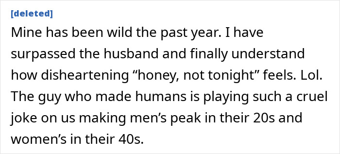 Screenshot of a comment discussing a woman's libido, part of the debate around Kate Hudson's confession.