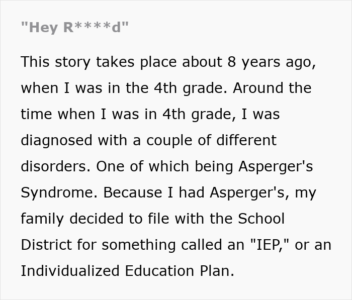 Text snippet describing a boy with Asperger's diagnosis and his Individualized Education Plan. Text snippet describing a boy with Asperger's diagnosis and his Individualized Education Plan.