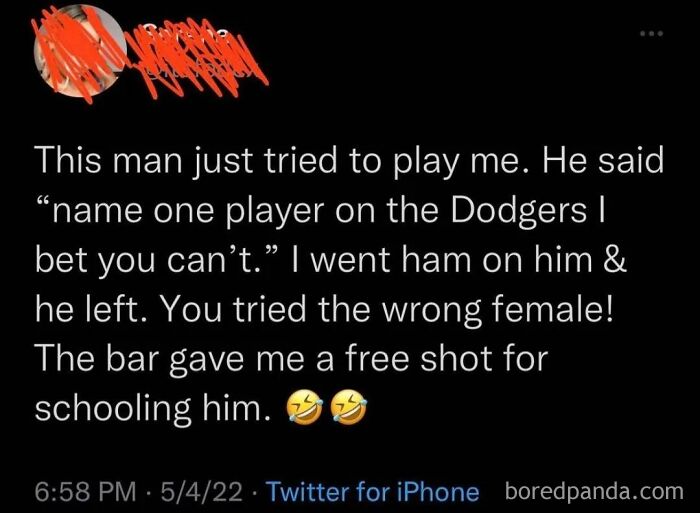 A hilariously embarrassing screenshot from Twitter about a woman calling out a man for lying about baseball.