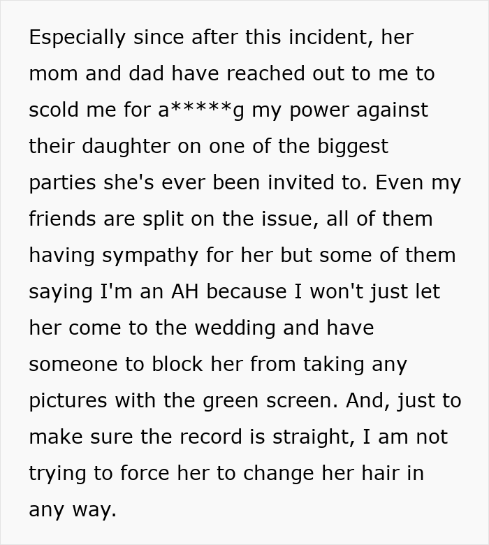 The groom faces family and friends regarding his decision about the woman's scary fixation and wedding attendance.