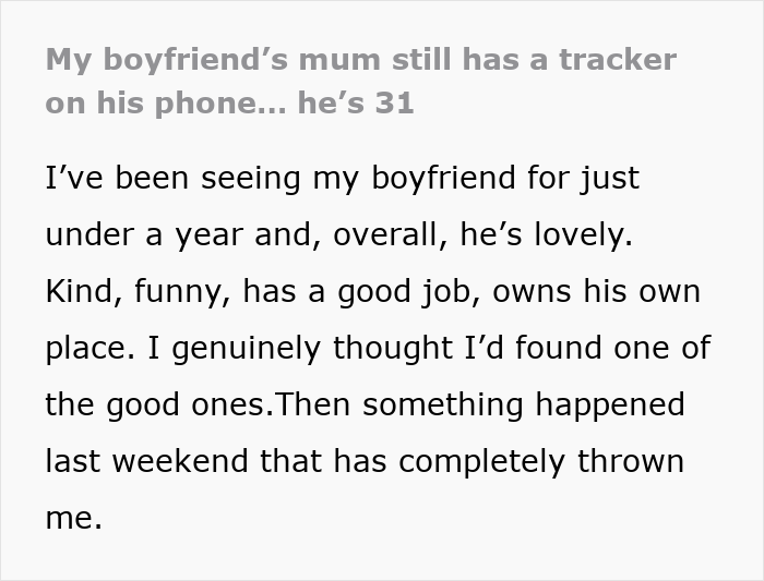Screenshot showing a woman is obsessed with tracking her son's location, explaining the situation.