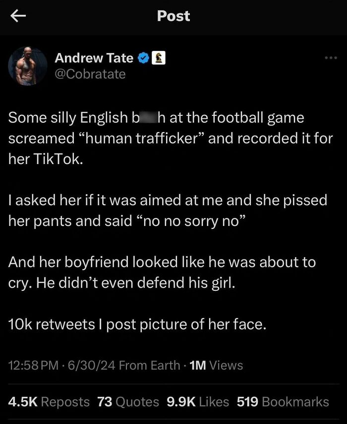 A tweet from Andrew Tate about people lying, hilariously embarrassing themselves, and being busted for it.