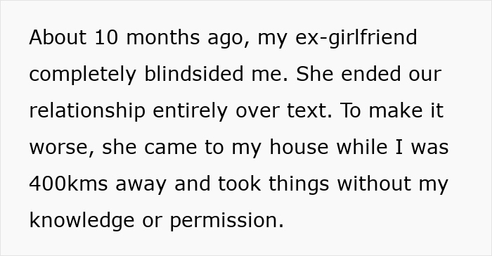 Screenshot of text detailing an ex ending a relationship by text and using paperwork to name man as baby's dad. Screenshot of text detailing an ex ending a relationship by text and using paperwork to name man as baby's dad.
