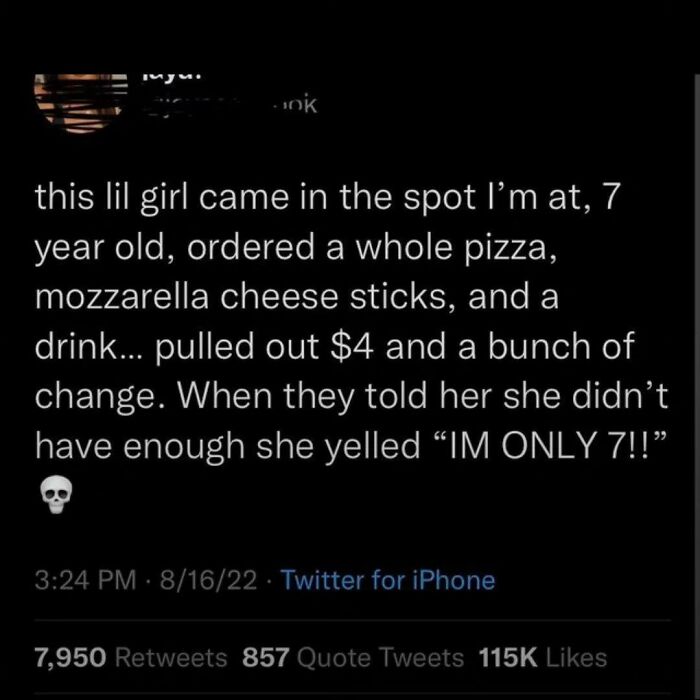 A tweet about a 7-year-old busted for lying about money, leading to a hilariously embarrassing screenshot.