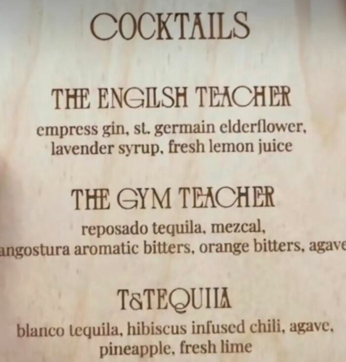 Close-up of the leaked cocktail menu from Taylor Swift and Travis Kelce's wedding, showing unique drink details.