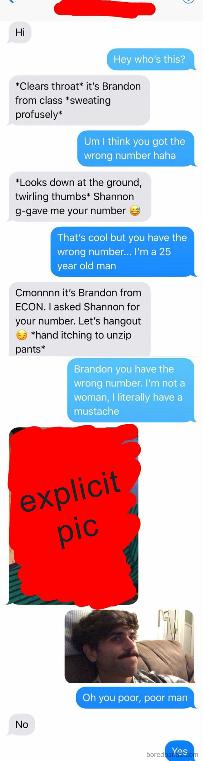 A wrong number text conversation where a man mistakenly hits on another man, thinking he is a woman, leading to hilarious chaos.