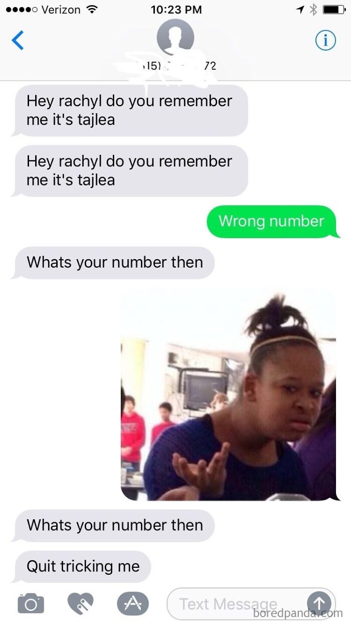 A wrong number text conversation where someone insists on getting a number despite being told it's a wrong number, leading to hilarious chaos.