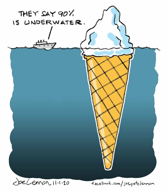 A comic by Joe Lennon, showing a giant ice cream cone underwater with a small boat on the surface.