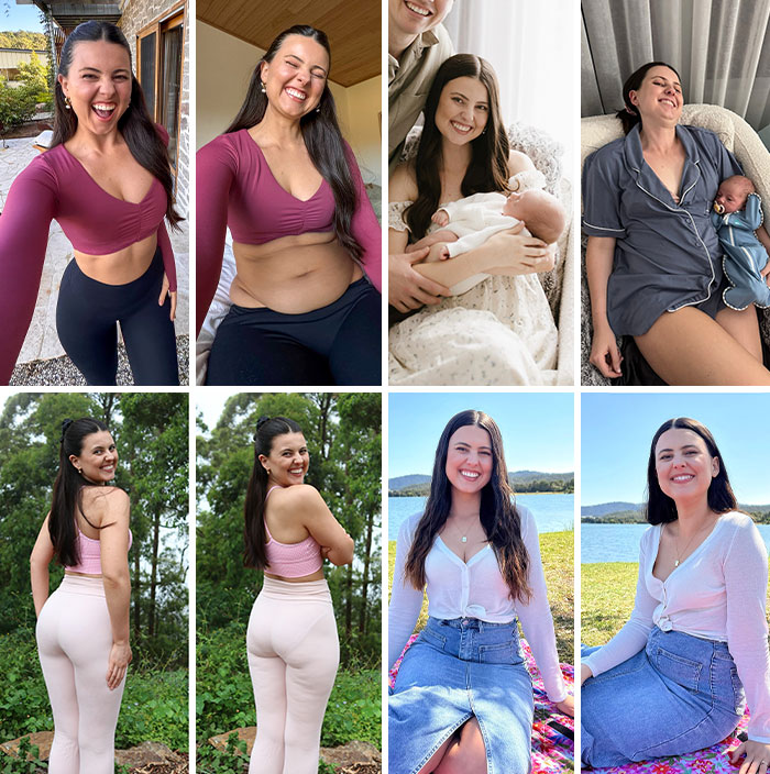 Influencers expose Instagram vs reality in posts promoting body positivity, sharing postpartum and everyday images.