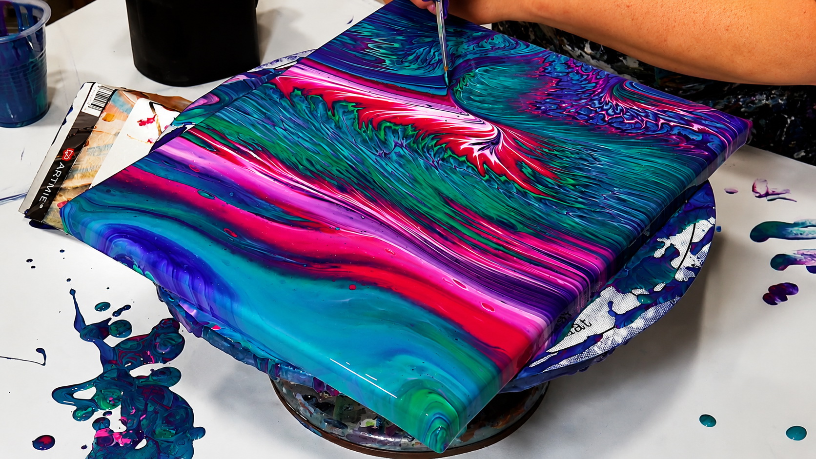 Aurora Tide ✨ Relaxing Feathery Straight Pour With Leftover Paints