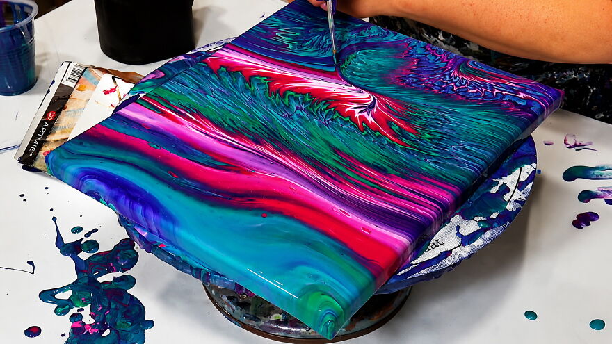 Aurora Tide ✨ Relaxing Feathery Straight Pour With Leftover Paints