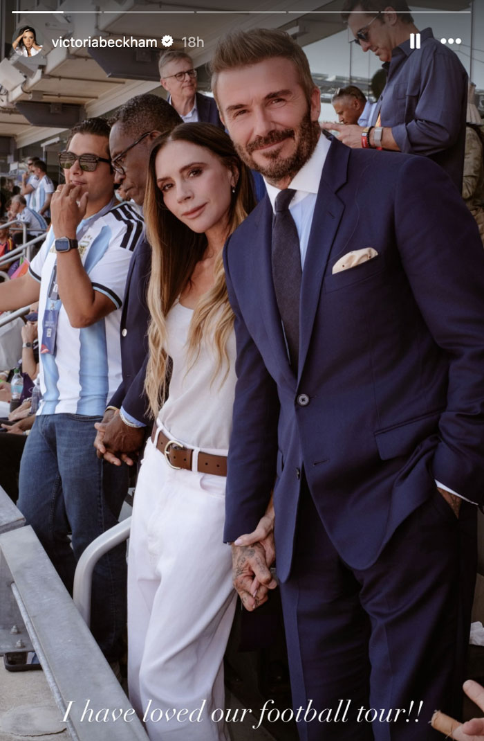 Victoria Beckham and David Beckham hold hands at the World Cup, reflecting on the tournament. Victoria Beckham and David Beckham hold hands at the World Cup, reflecting on the tournament.