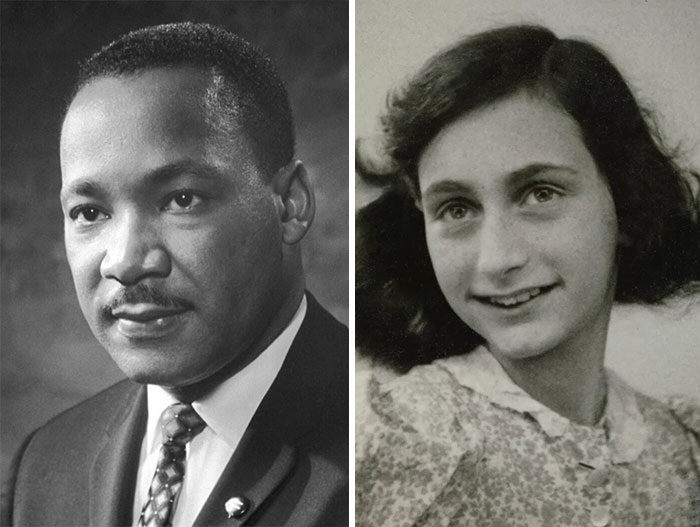 A split image of Martin Luther King Jr. and Anne Frank. Delve into compelling history facts.