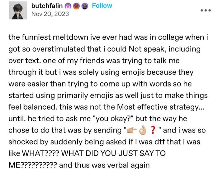 A screenshot of a text conversation where someone got busted for lying about an emotional meltdown in college.