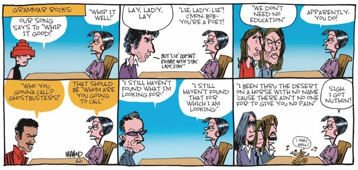 Dave Whamond comic featuring pop culture icons and grammar jokes, including Ghostbusters and U2 lyrics.