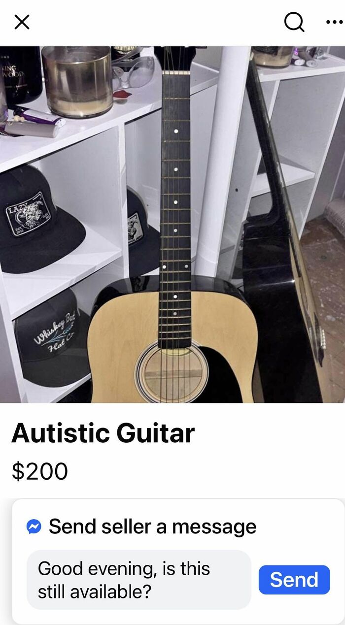 A classified ad for an Autistic Guitar, illustrating a ridiculous post and cultural decline.