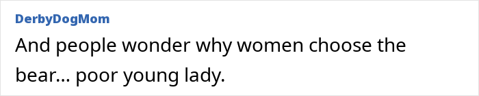 Screenshot of a comment from DerbyDogMom, reacting to the disturbing situation with the nanny and the guy.