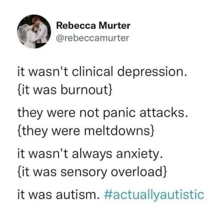 A social media post clarifying that experiences like burnout, meltdowns, and sensory overload are common for autistic people.
