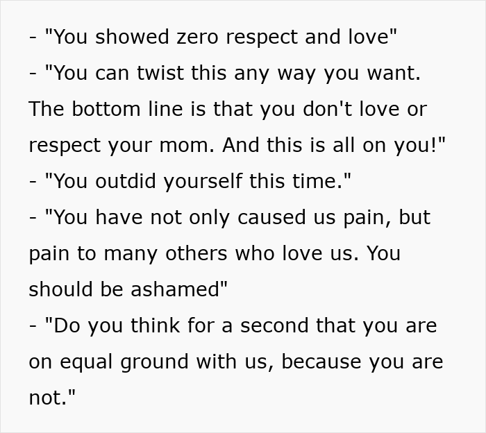 Wedding drama: mom takes over daughter's wedding dance floor, causing family conflict. A list of accusations and grievances.