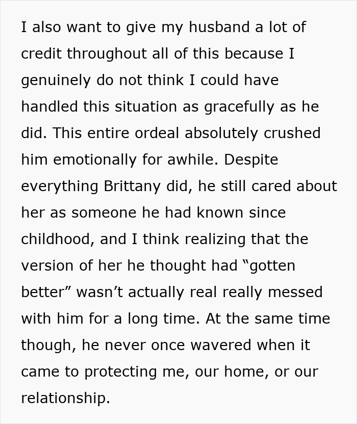 Text praising husband for handling the unsettling turn of a woman's scary fixation and protecting their relationship.