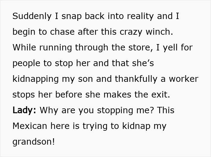 An Old Karen trying to kidnap a stepson is stopped by a store worker. An Old Karen trying to kidnap a stepson is stopped by a store worker.