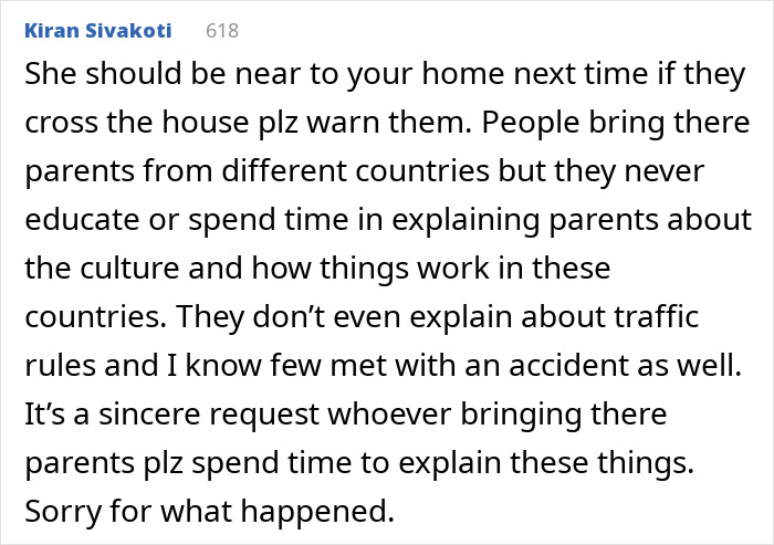 Kiran Sivakoti's comment discussing entitled neighbors and the importance of educating newcomers about culture and rules.