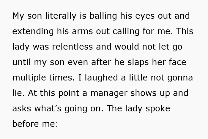 A manager intervenes as an Old Karen continues her attempt to kidnap a stepson. A manager intervenes as an Old Karen continues her attempt to kidnap a stepson.