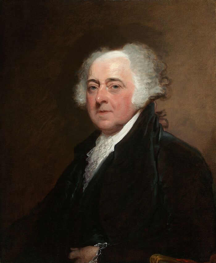 An oil painting portrait of John Adams, a figure often associated with historical myths.
